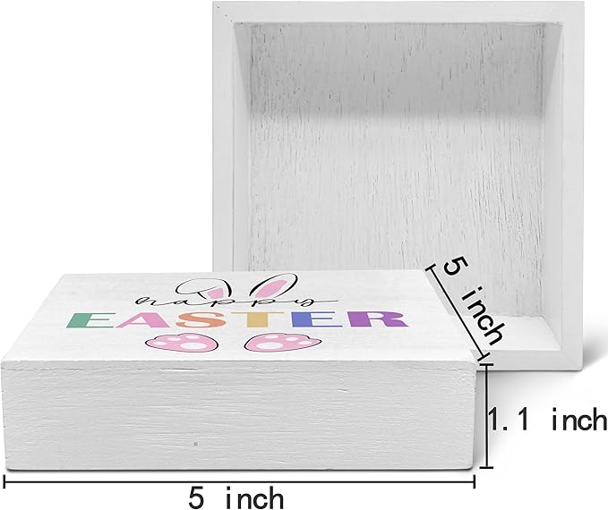 SRADMO Happy Easter Sign, Cute Bunny's Ear Easter Wood Box Sign Desk Decor, Easter Bunny Decorations, Easter Theme Wooden Block Box Sign Decoration for Home Office Shelf Table Decor-Ruum Studio Home