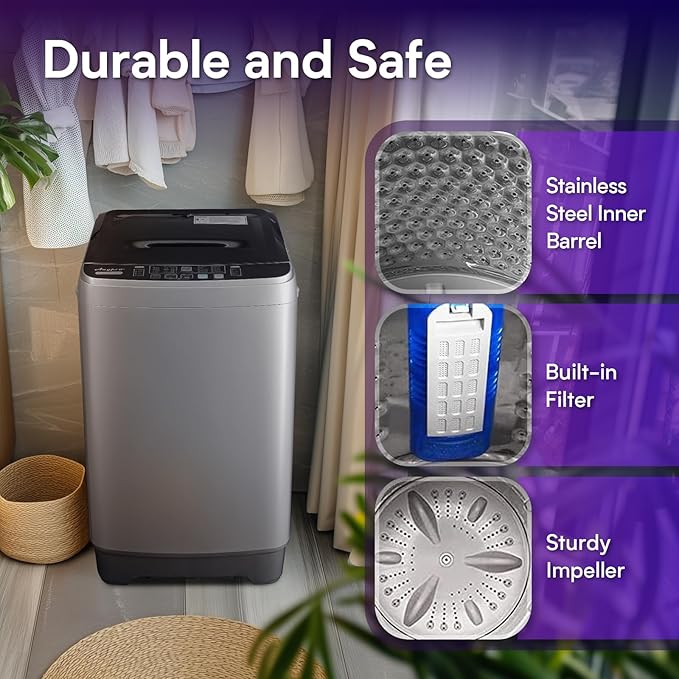 Portable Washing Machines 17.8LBS Full Automatic Clothes Washer and Spinner Combo with 10 Programs and 8 Water Levels, Compact Laundry Wash Spin Dryer for Apartment RV Dorm Home, Grey-Ruum Studio Home