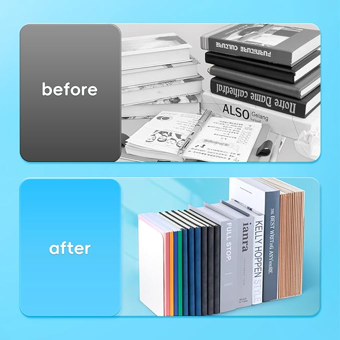 M&G Book Ends 1 Pair, White Large Metal Bookends for Shelves, L-Type Book Stopper for Heavy Books, Non-Skid Bookstand for Office Home School Supplies-Ruum Studio Home