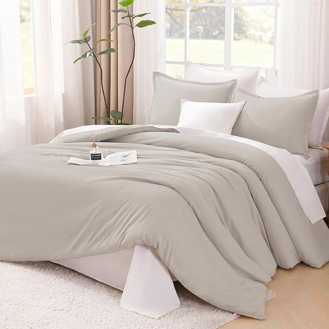 Litanika Linen Grey Comforter Set California King Size, 3 Pieces Cal King Lightweight Solid Bedding Comforter Set, All Season Fluffy Bed Set (104x96In Comforter & 2 Pillowcases)-Ruum Studio Home