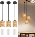 Pendant Light Boho Hanging Lamp - Rattan & Linen 2-in-1 Shade, Adjustable Hanging Lights Fixture for Kitchen Island, Dining Room, Farmhouse, Bedroom (3 Pack)-Ruum Studio Home