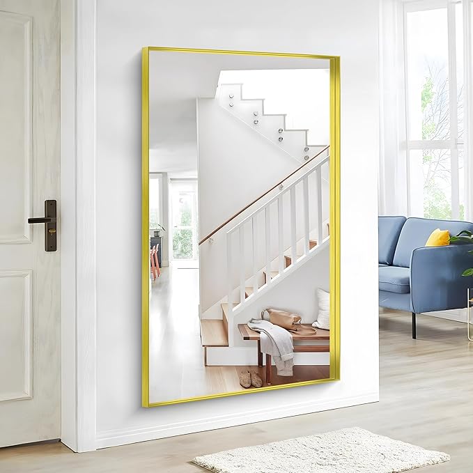 Gold Bathroom Mirror, 36x60 Inch Rectangular Deep Frame Mirror, Large Wall Mounted Bathroom Vanity Mirror Over Sink for Bedroom,Restroom, Living Room, Hangs Vertically or Horizontally-Ruum Studio Home
