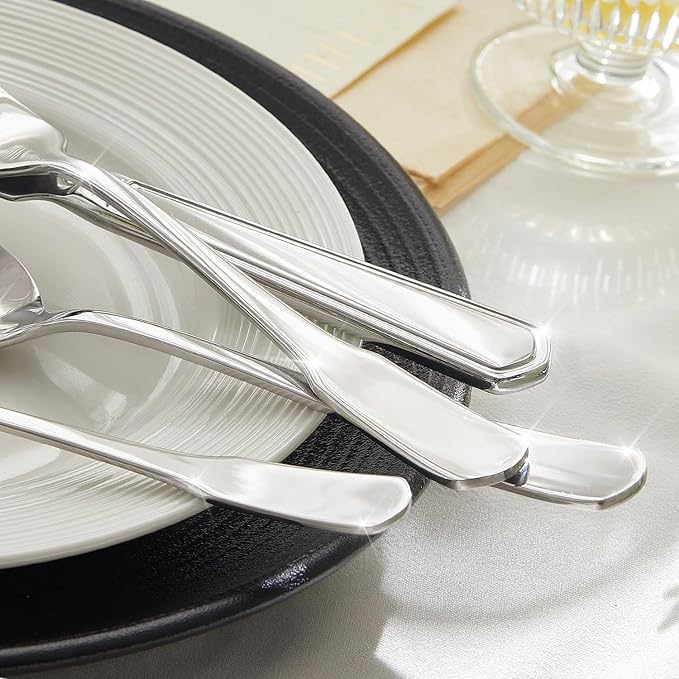 HIKAA Premium Silverware Set, Stainless Steel Flatware Set with Wide-Based Handles for Comfort & Durability, Forks & Spoons Cutlery Silverware Set (40PCS)-Ruum Studio Home