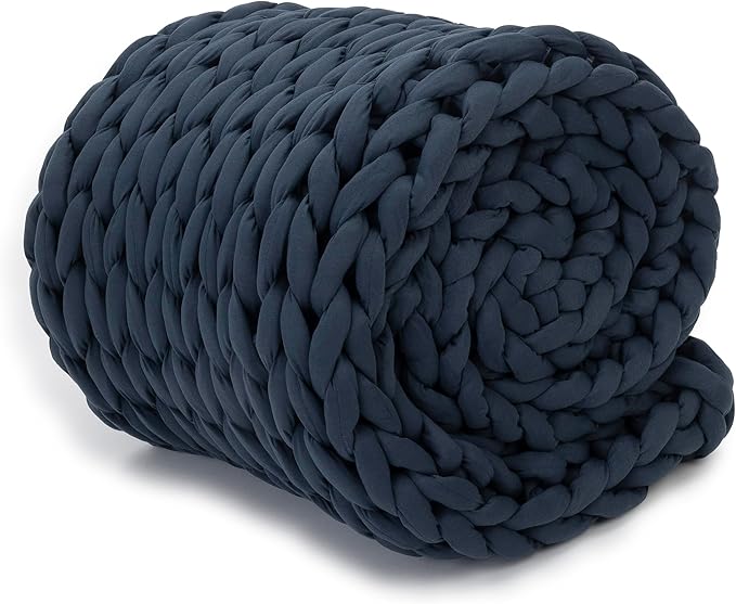 Nuzzie Chunky Knit Blanket - Breathable, Cooling, Hand Made Knit Throw Blanket for Sleep - Machine Washable, Stylish Decor Design (Dusty Blue, Throw | 12lbs | 44"x60")-Ruum Studio Home
