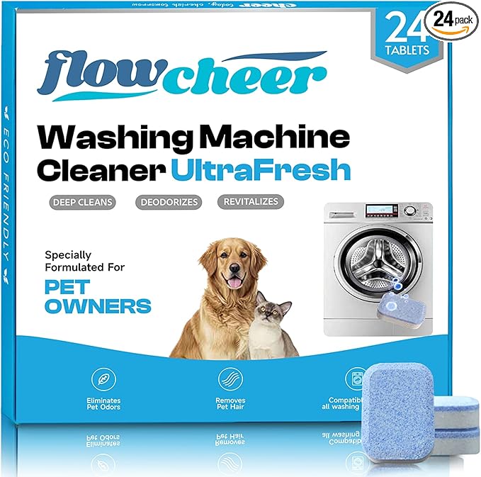 Washing Machine Cleaner, Septic Safe Washer Descaler Tablets for Removing Pet Hair, Odors, Residue, Suitable for HE Front Loader, Top Load, 1 Year Supply, 24 Pack (For Pet Owner)-Ruum Studio Home