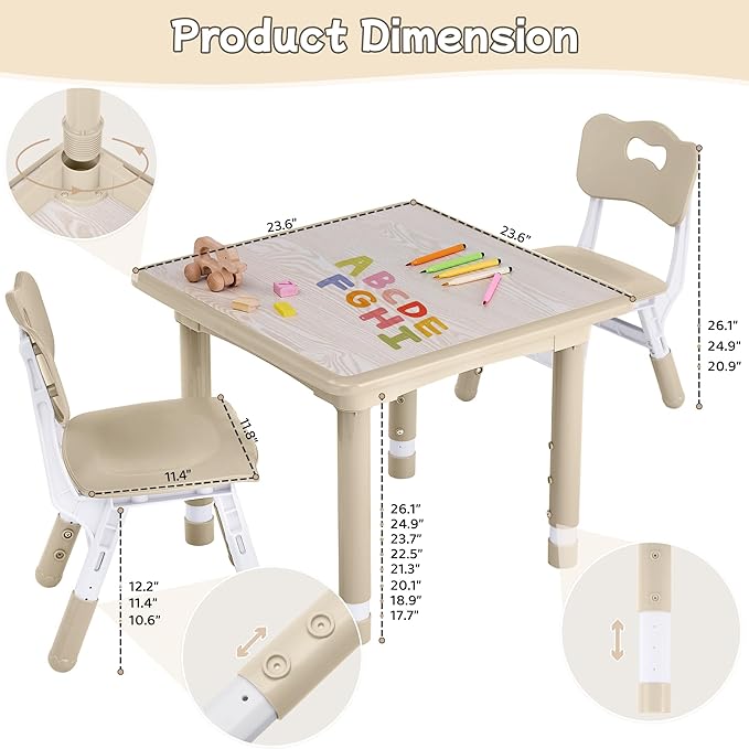 Toddler Table and Chair Set, Height Adjustable-Upgrade Kids Table and 2 Chairs for Ages 3-8, Multi-Activity Toddler Play Table with Graffiti Desktop for Home/Daycare/Classroom-Ruum Studio Home
