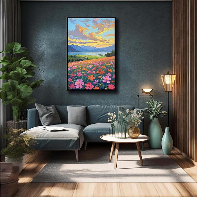 Colorful wildflowers field scenery poster artwork wall decoration wildflowers everywhere wall painting suitable for bedroom home office-Ruum Studio Home