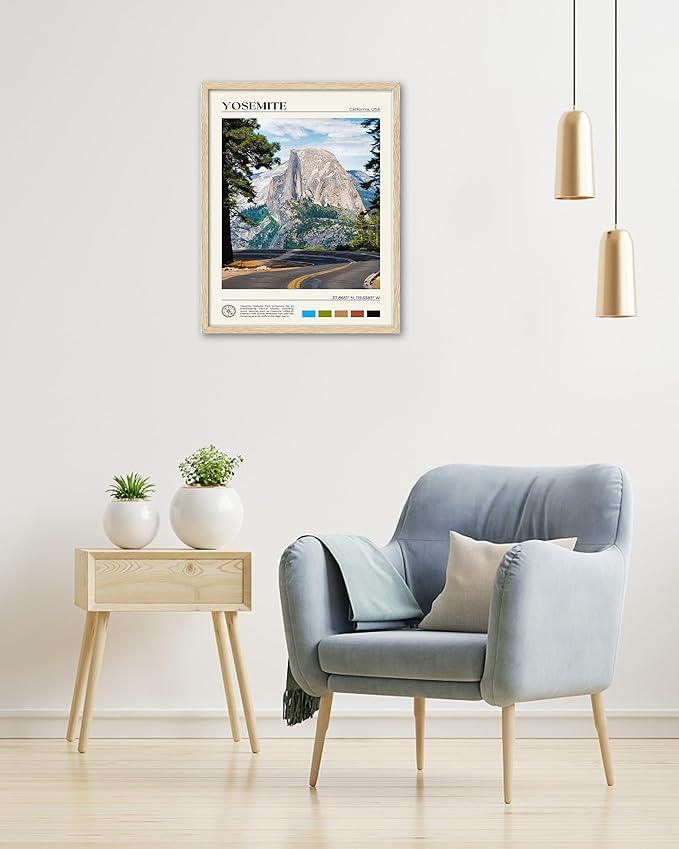 HesenDot Natural OAK Wood Yosemite National Park Framed Wall Art,12x16in Natural Scenery Canvas Wall Print,Classic Urban Landmark Wall Decor for Living Room,Bedroom,Office Gallery Gifts Set of 1-Ruum Studio Home