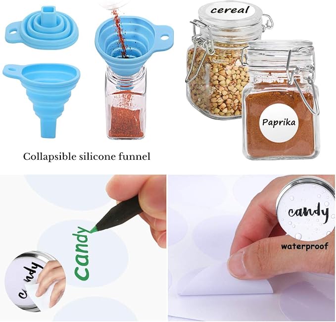 Spice Jars, 12 Pack 4oz Small Glass Jars with Airtight Hinged Lid, With 12 Spice Labels & Silicone Funnels, Airtight Glass Jars for Spices, Art Craft Storage (12 Pack)-Ruum Studio Home