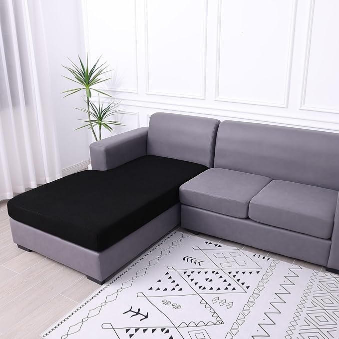 hyha Waterproof Sectional Couch Covers, Non Slip Sofa Couch Cushion Covers L Shape, Thick Stretch Jacquard Fabric, Washable Sofa Slipcovers with Elastic Bottom (1 Piece for Chaise, Black)-Ruum Studio Home
