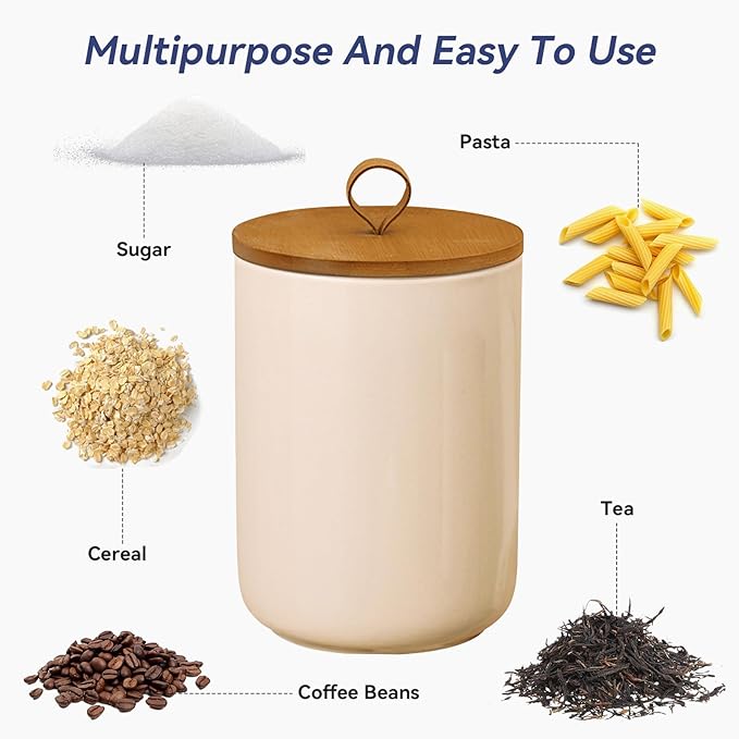 Large Ceramic Storage Jars, Modern Elegant Highly Polished Airtight Gorgeous Storage Canisters with Wooden Lid Food Storage Jar for Kitchen Spice Tea Vanilla Sugar Coffee Beans (Khaki)-Ruum Studio Home