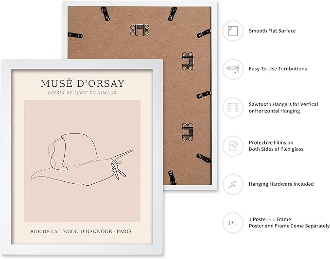 Poster Master Vintage Poster - Retro One Line Snail Drawing Print - Snail Line Art - Minimal Gift for Men, Women, Animal Lover - Abstract Wall Decor for Home, Office, 11x14 White Framed-Ruum Studio Home