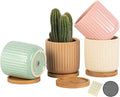 TAMAYKIM 4 Inch Cylinder Ceramic Boho Plant Pots with Drainage Hole and Saucer, Glazed Multicolor Flower Pots for Succulent, Snake Plant, Cactus and Herbs, Set of 4 (Plant Not Included)-Ruum Studio Home