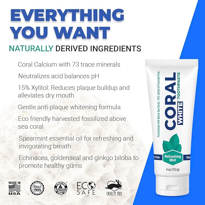 Coral White - Coral White Mint Toothpaste Natural Fluoride SLS Free Coral Calcium Remineralizing Toothpaste 4 Ounce (3 Pack)-Ruum Studio Home