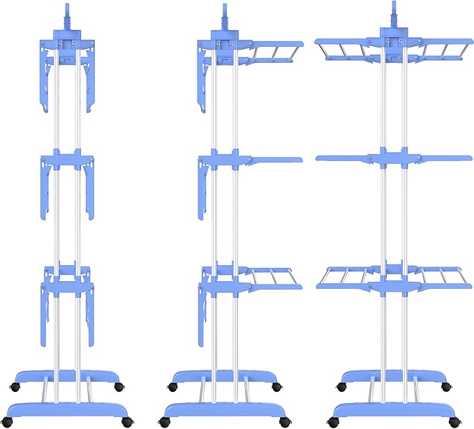 HOMIDEC Clothes Drying Rack, Large 4-Tier Foldable Drying Rack Clothing(67.7H x 19.7W x 30L Inches), Movable Drying Rack with 4 castors. Multifunctional Stainless Steel Laundry Drying Rack, Blue-Ruum Studio Home