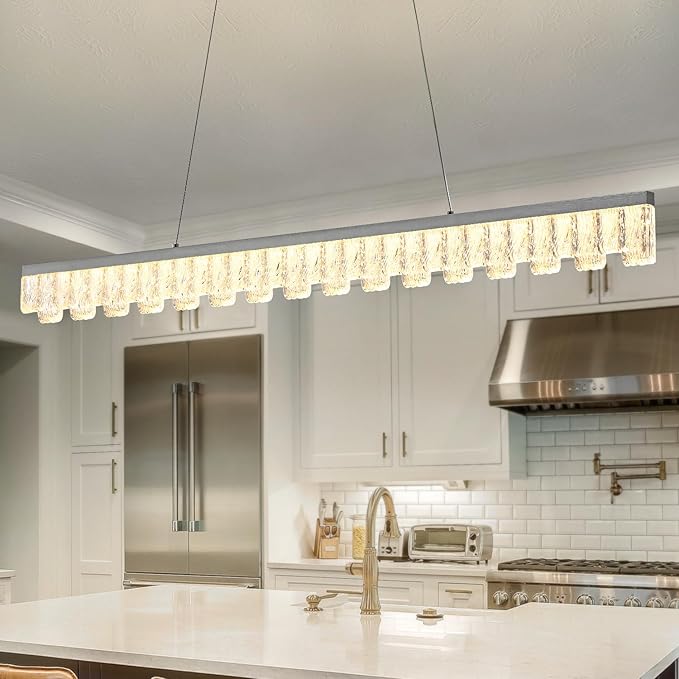 Modern Pendant Lights Kitchen Island, 50" Minimalist Dimmable LED Linear Light Fixture Silvery Gray Aluminum Bar Lights Hanging for Dining Room, Kitchen, Restaurant, Living Room-Ruum Studio Home