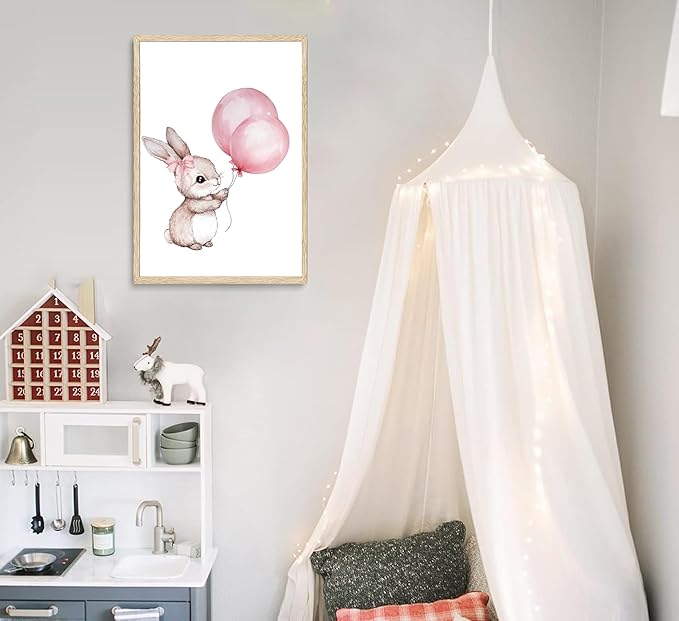 3Pcs Cute Bunny Canvas Wall Art Pink Bow Easter Poster Prints Love Wildflowers Picture Decoration for Nursery Girl Bedroom Children's Room Easter Gifts for Kids Unframed-Ruum Studio Home