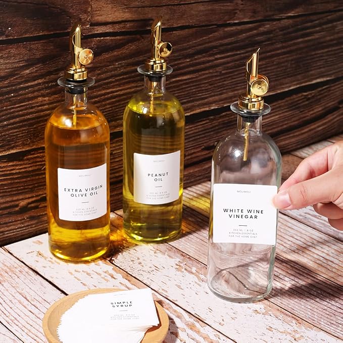 Molimoli Oil and Vinegar Dispenser with Metal Pour Spout, Weighted Pourer, Glass Bottle Dispenser for Kitchen, Olive Oil Cruet, Glass Olive Oil Bottle | 500ml, Set of 2-Ruum Studio Home