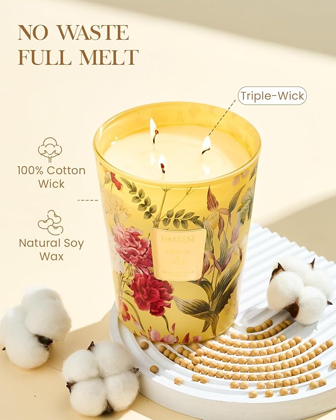 M&SENSE Extra Large Candle Orange Goji Scented, 3-Wick 35oz 150H Long Lasting, Natural Soy Wax Aromatherapy Candle for Stress Relief, Home Fragrance Housewarming Gifts Candle for Home Decor-Ruum Studio Home