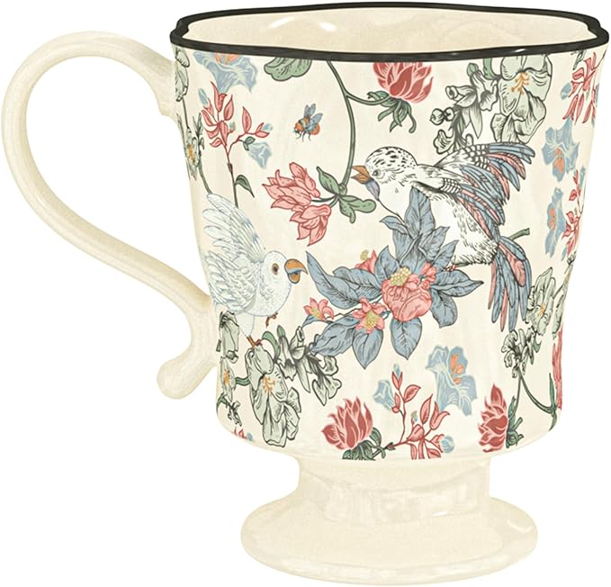 360ml -12.17oz Painted Floral & Bird Ceramic Mug - Cute Coffee Cup for Latte, Espresso - Gift for Women, Dishwasher Safe-Ruum Studio Home