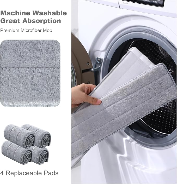Mop and Bucket with Wringer Set,Hands Free Flat Floor Mop and Bucket,2 Washable Microfiber Pads Included,Wet and Dry Use, Home Floor Cleaning System for All Floor Types and Windows-Ruum Studio Home