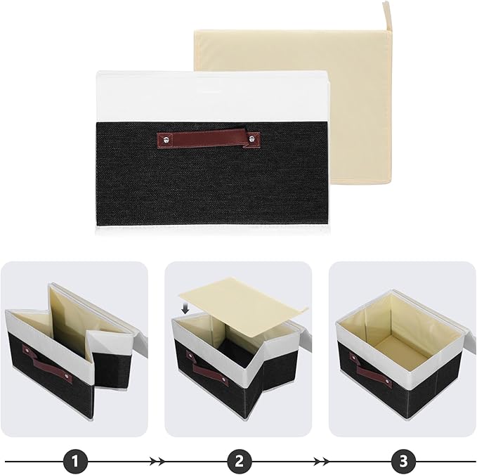 ANMINY Storage Boxes with Lids Washable Decorative Storage Bins Basket with PU Leather Handle Foldable Linen Fabric Storage Cubes Containers for Home Closet Organizer - Black White, Small Size-Ruum Studio Home