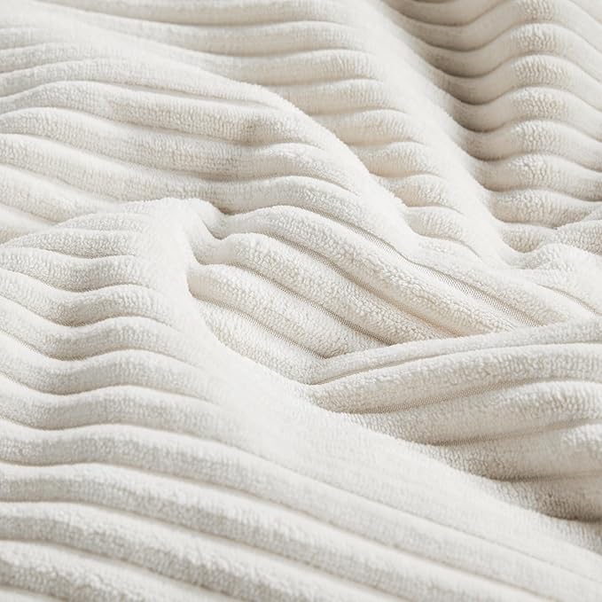 Fancy Homi 2 Packs Cream White Long Lumbar Decorative Throw Pillow Covers 16x24 Inch for Couch Bed Sofa, Rustic Farmhouse Boho Home Decor, Soft Striped Corduroy Rectangle Accent Cushion Case 40x60 cm-Ruum Studio Home