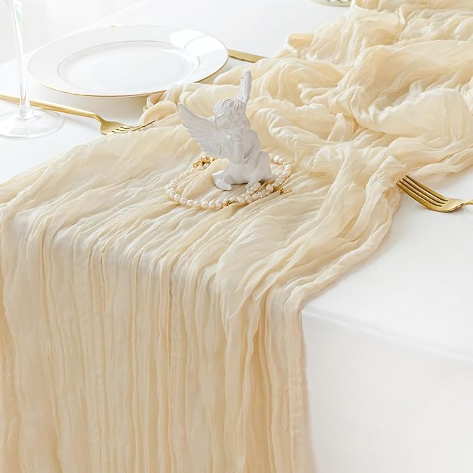 Sioloc 1 Pack Beige Cheesecloth Table Runner Fall Autumn Decor for Home 10ft Table Cloth for Tea Wedding Birthday Party Baby Bridal Shower Halloween Thanksgiving-Ruum Studio Home