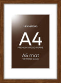 Homeforia A4 Picture Frame Brown Wood, High-End Dark Oak 8.3 x 11.7 Poster Walnut Frames Matted to 5.8 by 8.3 inch Photo, A4 Size Wooden Frame with Mat for A5 Print, Tempered Glass, Wall Kit, Set of 1-Ruum Studio Home