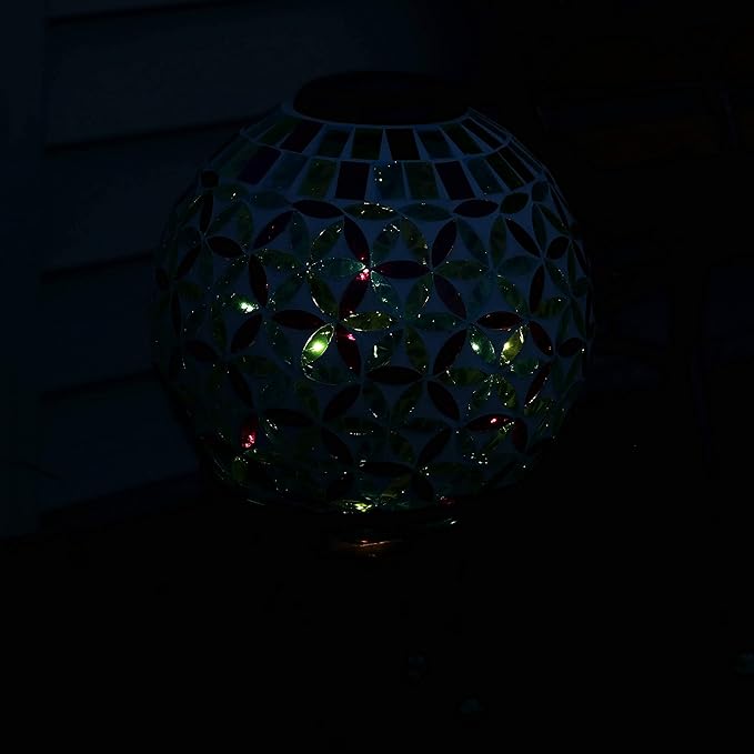 Sunnydaze 10 inch Solar Gazing Ball for Garden - Glass Outdoor Gazing Globe - Mosaic Cool Blooms-Ruum Studio Home