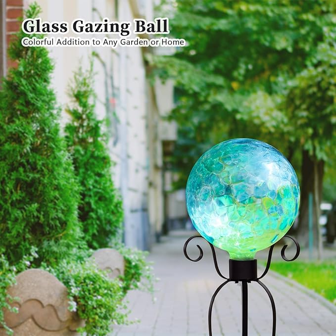 VCUTEKA Gazing Ball, Glass Gazing Balls Sphere for Garden Lawn Outdoor Ornament Yard Decorative, Blue Swirl, 10"-Ruum Studio Home