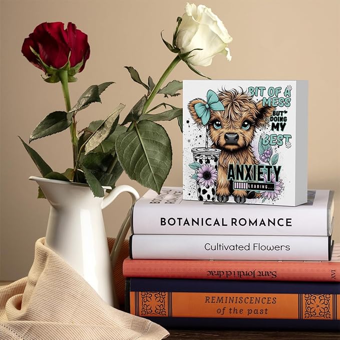 Highland Cow Western Sunflower Decor, Highland Cow Gifts for women, Highland Cow Baby Decor, Highland Cow Nursery Decor, Wooden Box Decor Sign for Home Farmhouse Office Living Room Table Shelf Tiered-Ruum Studio Home