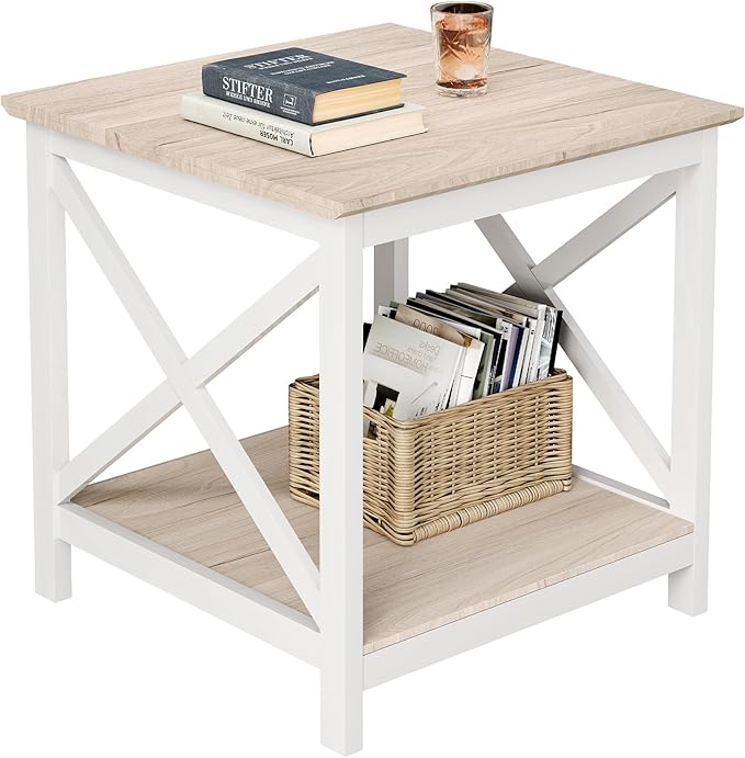 ChooChoo End Table, 24 Inch End Table with 2-Tier Storage Shelf, Side Table for Living Room, Wood Nightstand for Bedroom, Office, Oak-Ruum Studio Home