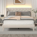 Full Size Bed Frame with Wingback Headboard, Upholstered Platform Bed Frame with Diamond Tufted Headboard & Lights, Wood Slat, Easy Assembly, Noise-Free, No Box Spring Needed, Beige-Ruum Studio Home