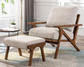 Mid Century Modern Accent Chair with Ottoman, Farmhouse Linen Upholstered Living Room Armchair and Ottoman Set, 23" Seat Wide Retro Leisure Lounge Chair with Wood Frame for Home, Bedroom, Beige-Ruum Studio Home