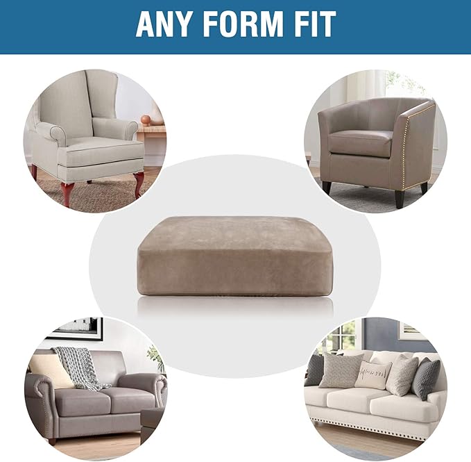 H.VERSAILTEX Velvet Stretch Couch Cushion Cover Plush Cushion Slipcover for Chair Cushion Furniture Protector Seat Cushion Sofa Cover (1 Piece Armchair Cushion Covers, Taupe)-Ruum Studio Home