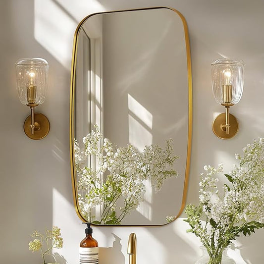 ANDY STAR Brass Bathroom Mirror, 24x32’’ Brushed Gold Metal Frame Oblong Mirror for Bathroom, Modern Gold Oval Bathroom Mirror for Over Sink, Hangs Horizontal or Vertical-Ruum Studio Home