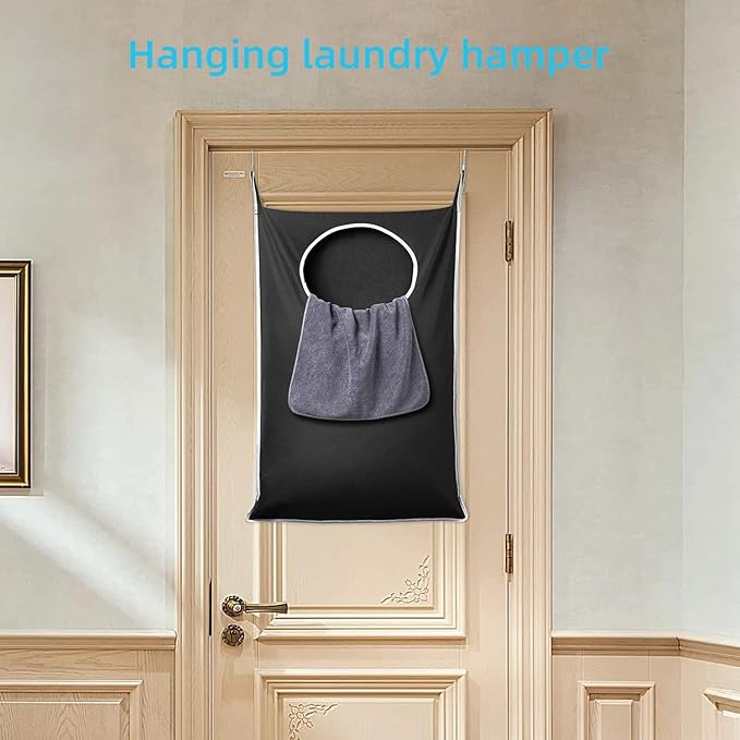 KEEPJOY 2 Pack Door Hanging Laundry Hamper, XL Hanging Bag with Large Opening and 2 Hooks for Whole Family - 36.5X22.5 inch - Black (2pack)-Ruum Studio Home