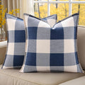 decorUhome Buffalo Plaid Check Throw Pillow Covers 20x20 Set of 2, Outdoor Decorative Farmhouse Neutral Pillow Covers with Stitched Edge for Bed Couch Sofa, Navy Blue and White-Ruum Studio Home