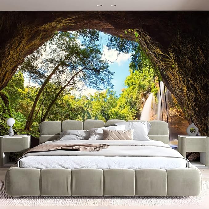 FENDROM Green Misty Forest Tapestry Wall Hanging Nature Mountain Cave Landscape Tapestry Waterfall River Tapestries for Bedroom Living Room Dorm Decor-Ruum Studio Home