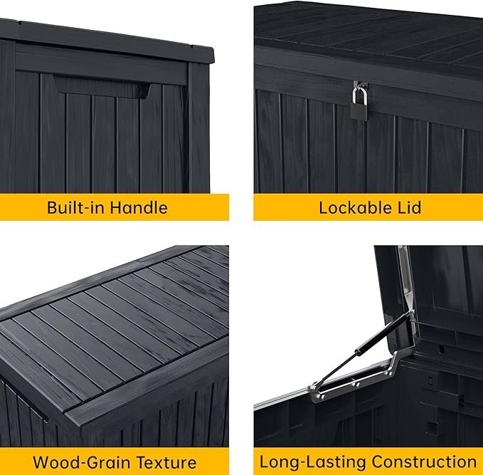 DRATO 180 Gallon Deck Box, Waterproof Resin Large Outdoor Storgae Box for Patio Furniture, Patio Cushions, Gardening Tools, Pool and Sports Supplies, Lockable-Ruum Studio Home