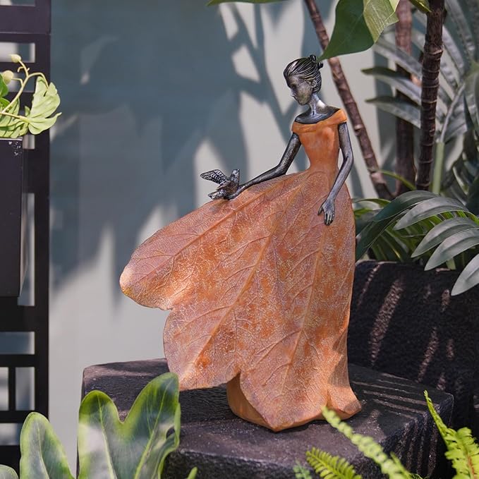 Guichifun Fairy Statue Collection Home Decoration - Orange Leaf Angel Girls Resin Fall Decor for Outside or Inside Rustic Garden Outdoor Yard Decorations Figurines Gift 8.5 x 5.25 x 12 Inch-Ruum Studio Home