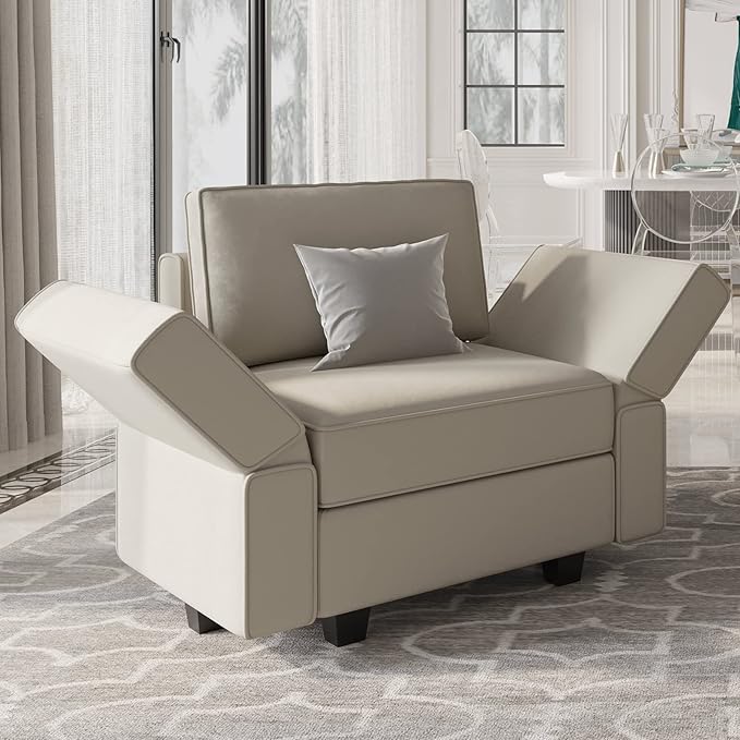 Belffin Modular Sectional Arm Chair Accent Chair with Storage Seat Single Club Chair for Apartment Velvet Grey-Ruum Studio Home