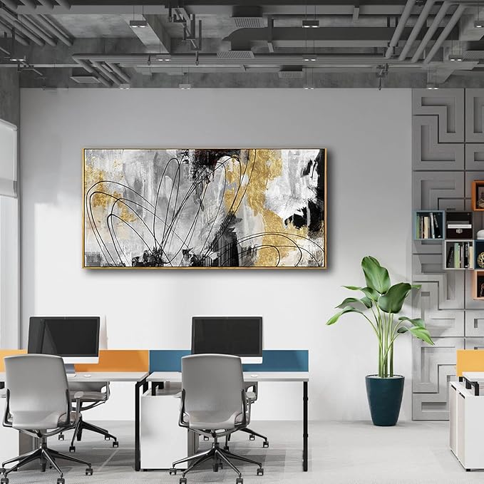 YJYart Abstract Wall Art Office Decor Gold Wall Decor for Living Room Black and White Artwork Line Art Frame Room Decor for Bedroom 24X48 Inch-Ruum Studio Home