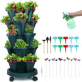 Vertical Planter, 5 Tier Stackable Strawberry Planter with Garden Tool Set, Movable Indoor/Outdoor Garden Herb Pot for Growing Vegetables and Succulents, Green-Ruum Studio Home