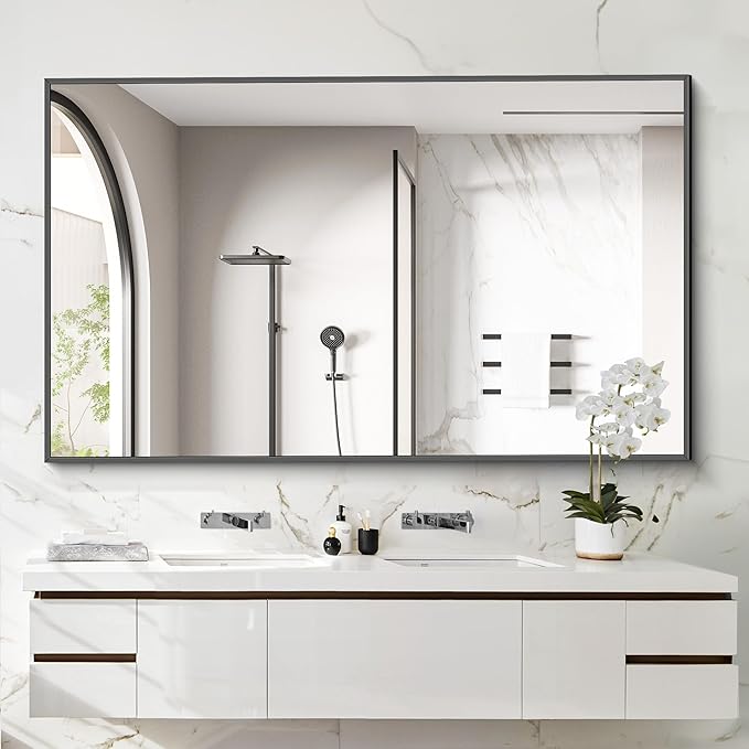 40x60inch Black Bathroom Mirror, Black Rectangle Mirror with Frame, Large Rectangular Wall Mirrors for Bathroom, Living Room, Hair Salon, Big Farmhouse Mirror Hang Horizontal/Vertical-Ruum Studio Home
