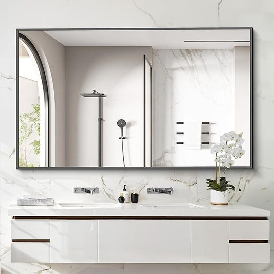 40x60inch Black Bathroom Mirror, Black Rectangle Mirror with Frame, Large Rectangular Wall Mirrors for Bathroom, Living Room, Hair Salon, Big Farmhouse Mirror Hang Horizontal/Vertical-Ruum Studio Home