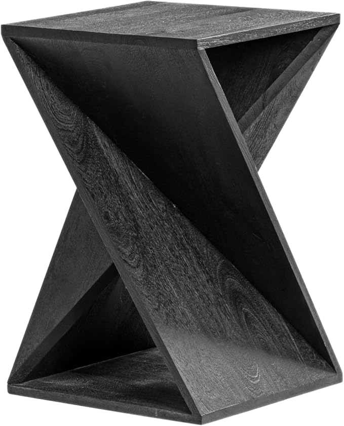 Modern Hand Made One-of-a-Kind Carved Mango Wood End Table, Farmhouse Side Table,Farmhouse End Table,Living Room,Bedroom, Accent Table, Contemporary Architectural Designed Black,Assembled-Ruum Studio Home