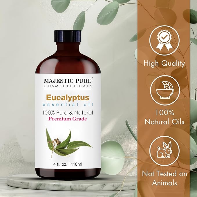 Majestic Pure Eucalyptus Essential Oil with Glass Dropper - Huge 4 Fl Oz - 100% Pure and Natural Eucalyptus Oil - Premium Grade Essential Oils for Diffuser, Aromatherapy, Soap and Candle Making-Ruum Studio Home