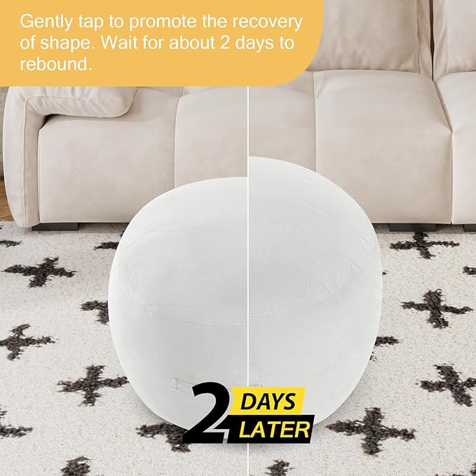 MeMoreCool Round Stuffed Pouf Ottoman Foot Rest, Floor Pouf Foot Stool with Soft Foam Chunk Filling, Small Round Ottoman Footstool Circle Footrest for Living Room, Off-White-Ruum Studio Home